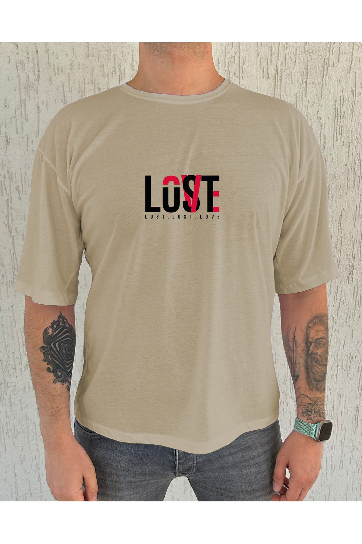 ClubSpaceAstro Lust Lost Love Baskılı %100 Pamuk Oversize Erkek Tişört – Anlamlı Tasarım, Rahat Kalıp