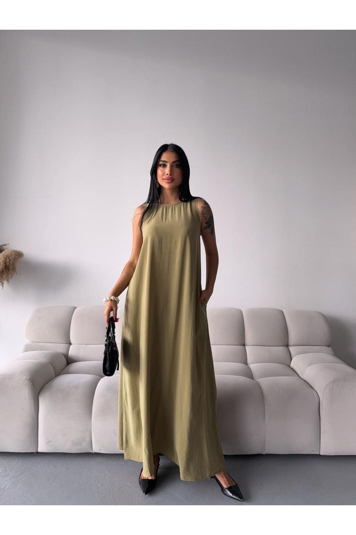 Ekim Store Kalın Askılı Rahat Kesim Oversize Elbise