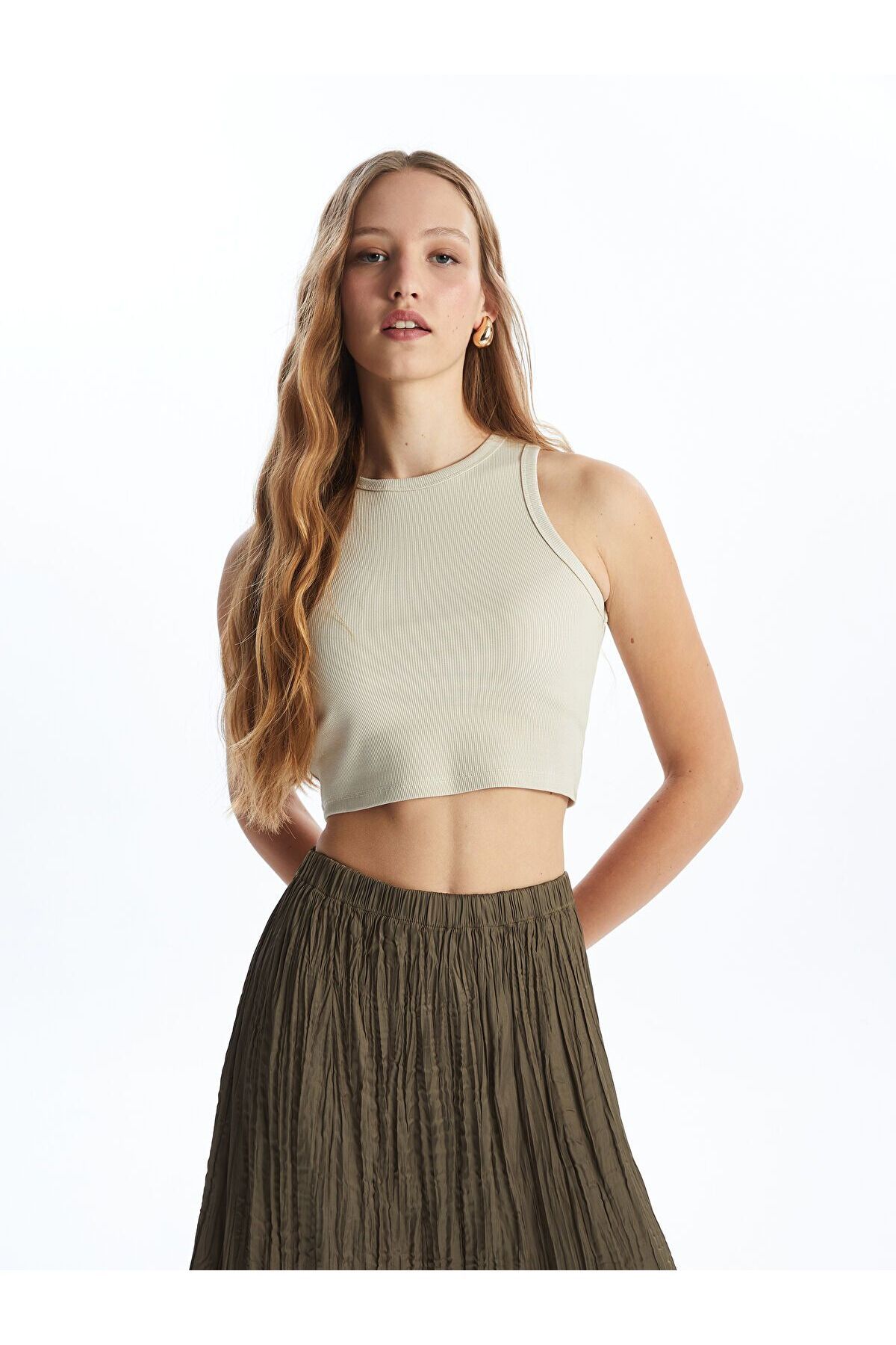 LC Waikiki Kadın Bisiklet Yaka Düz Crop