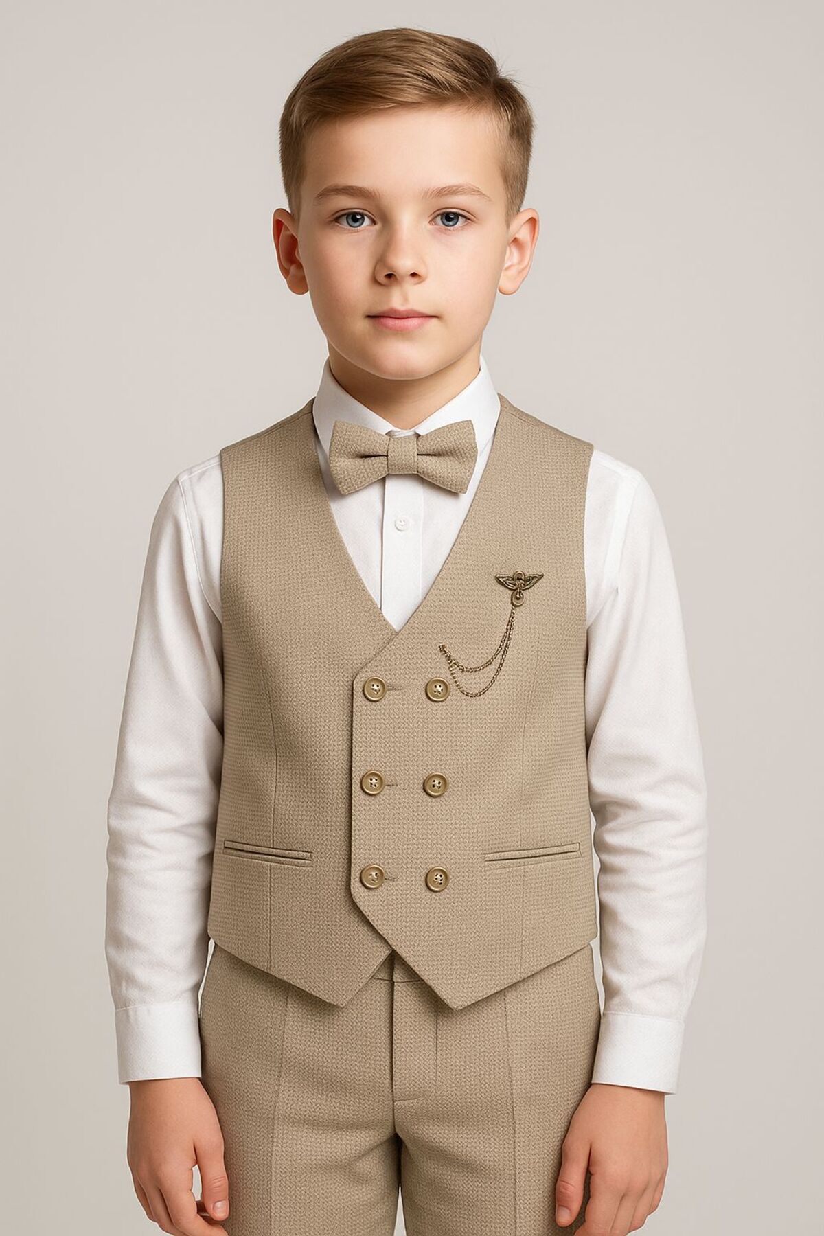  ست جلیقه کلاسیک پسرانه ۴ تکه - سبک ساده و شیک (۲ تا ۱۳ سال)