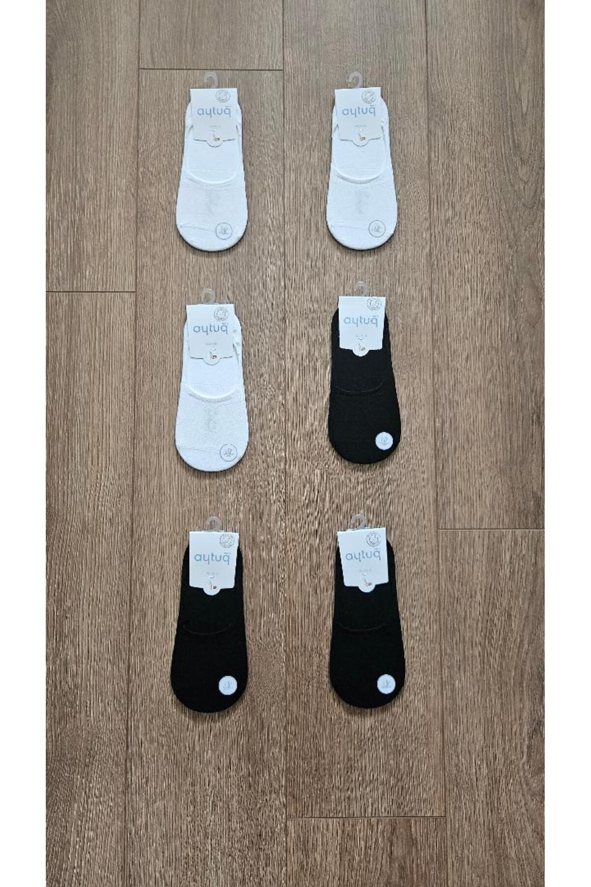 Aytuğ Aytuğ 6 Çift Kadın Bambu Grubu Yaz Sezonu Penye ( Beyaz-Siyah ) Babet Çorap - 34319-6