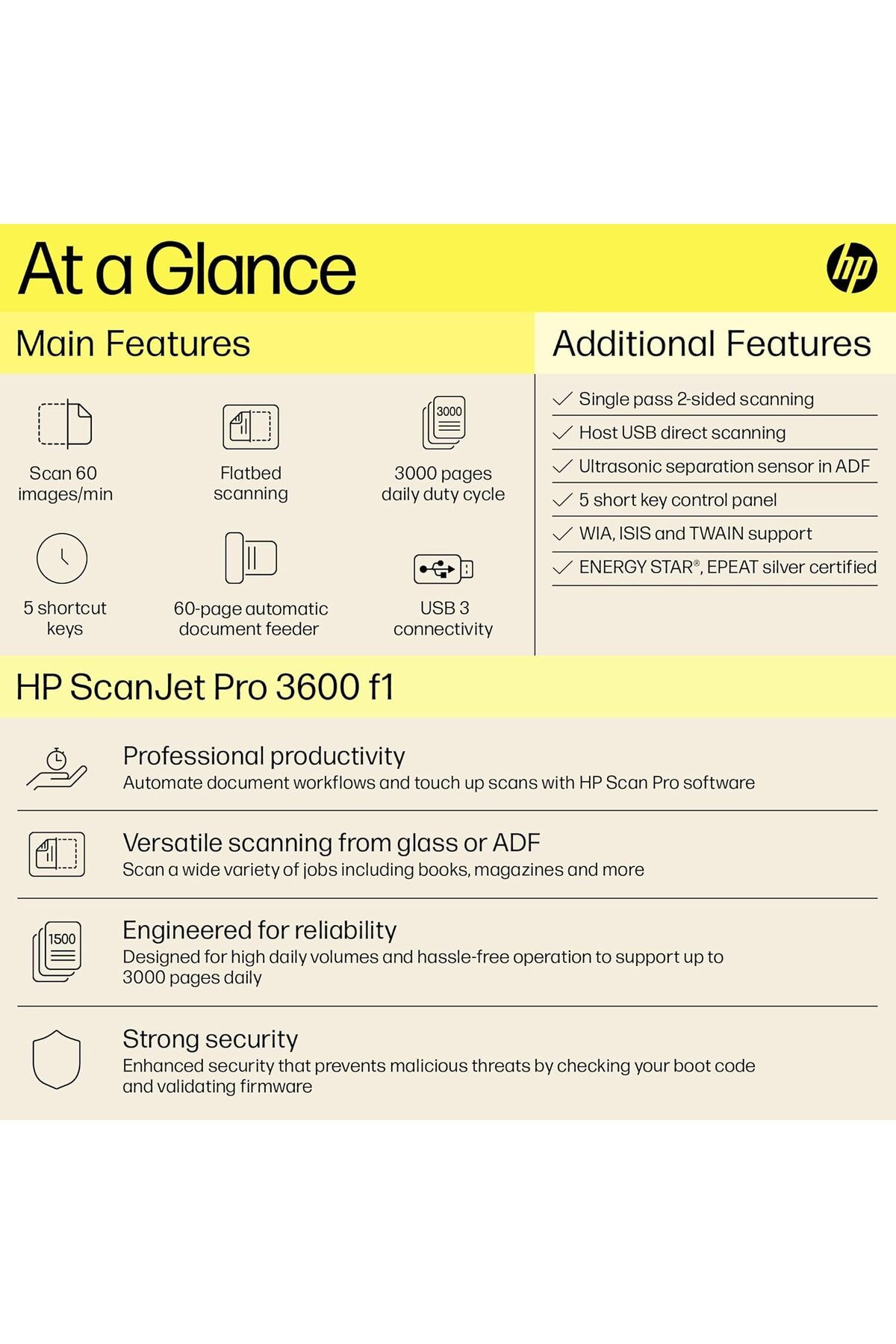 HP-ScanJet Pro 3600 f1، مسح ضوئي سريع على الوجهين مع وحدة تغذية المستندات التلقائية (20G06A) 3