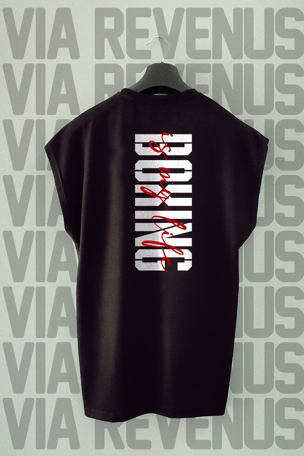 Vordevia Boxing is My Life Sırt Baskılı Sıfır Kollu Bisiklet Yaka Spor Tshirt