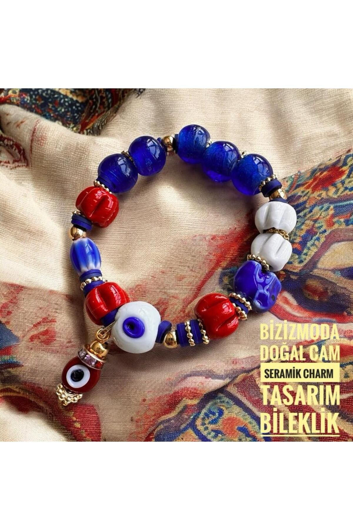 bizizmoda El yapımı Tasarım Charm Fil Nazar Bodrum Cam Boncuk Bileklik