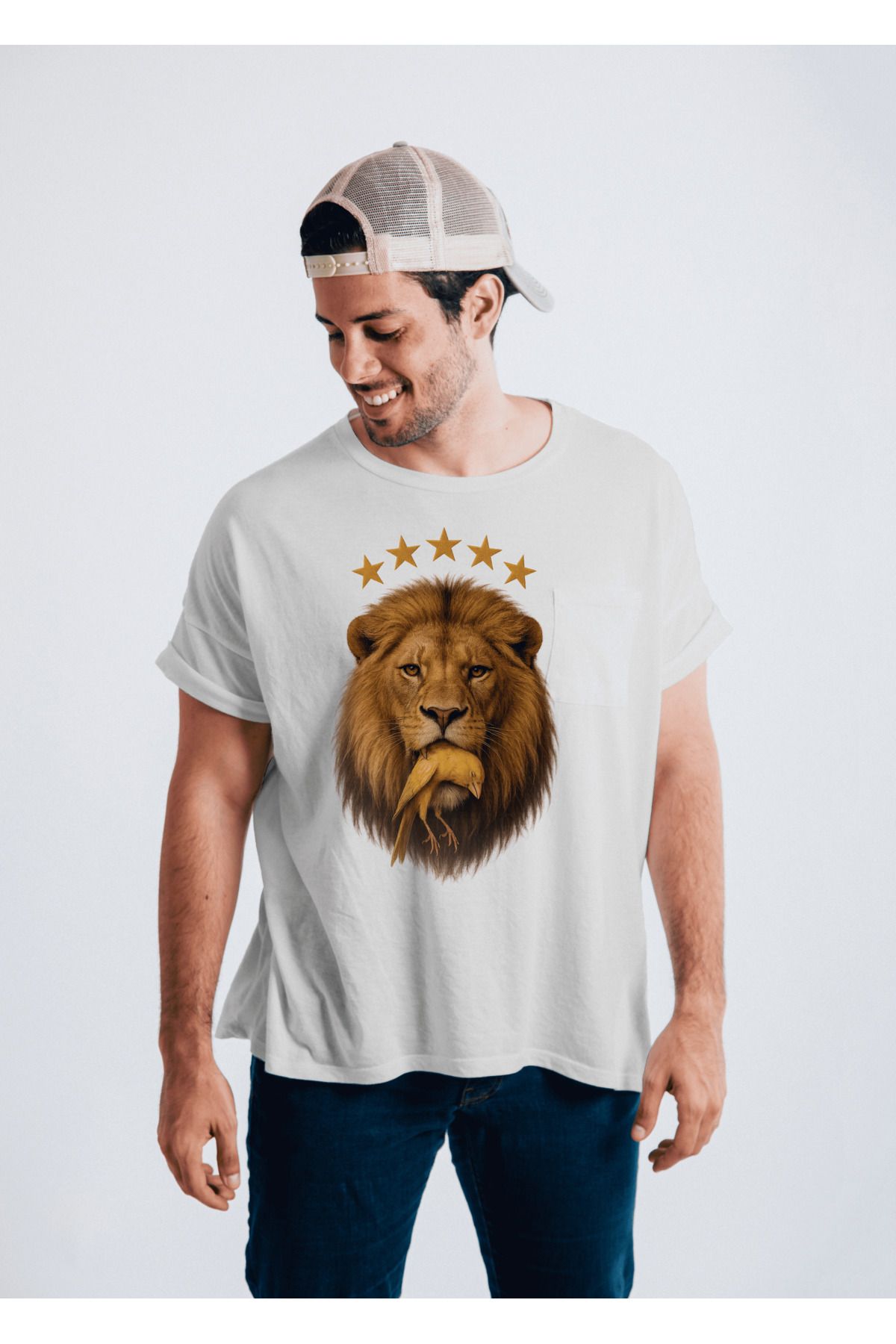 BBbutik Gal.at.a.sar.ay 5 Yıldız ve Aslan Detaylı Oversize Tshirt