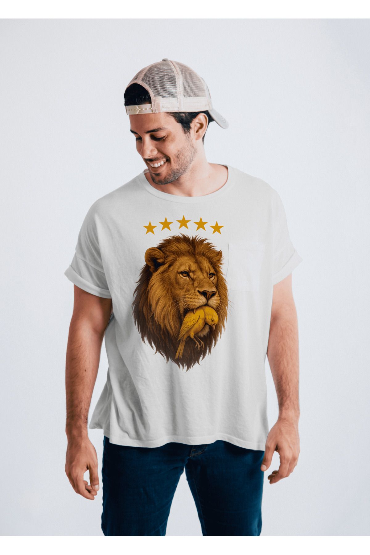 BBbutik Gal.at.a.sar.ay 5 Yıldız ve Aslan Detaylı Oversize Tshirt Unisex