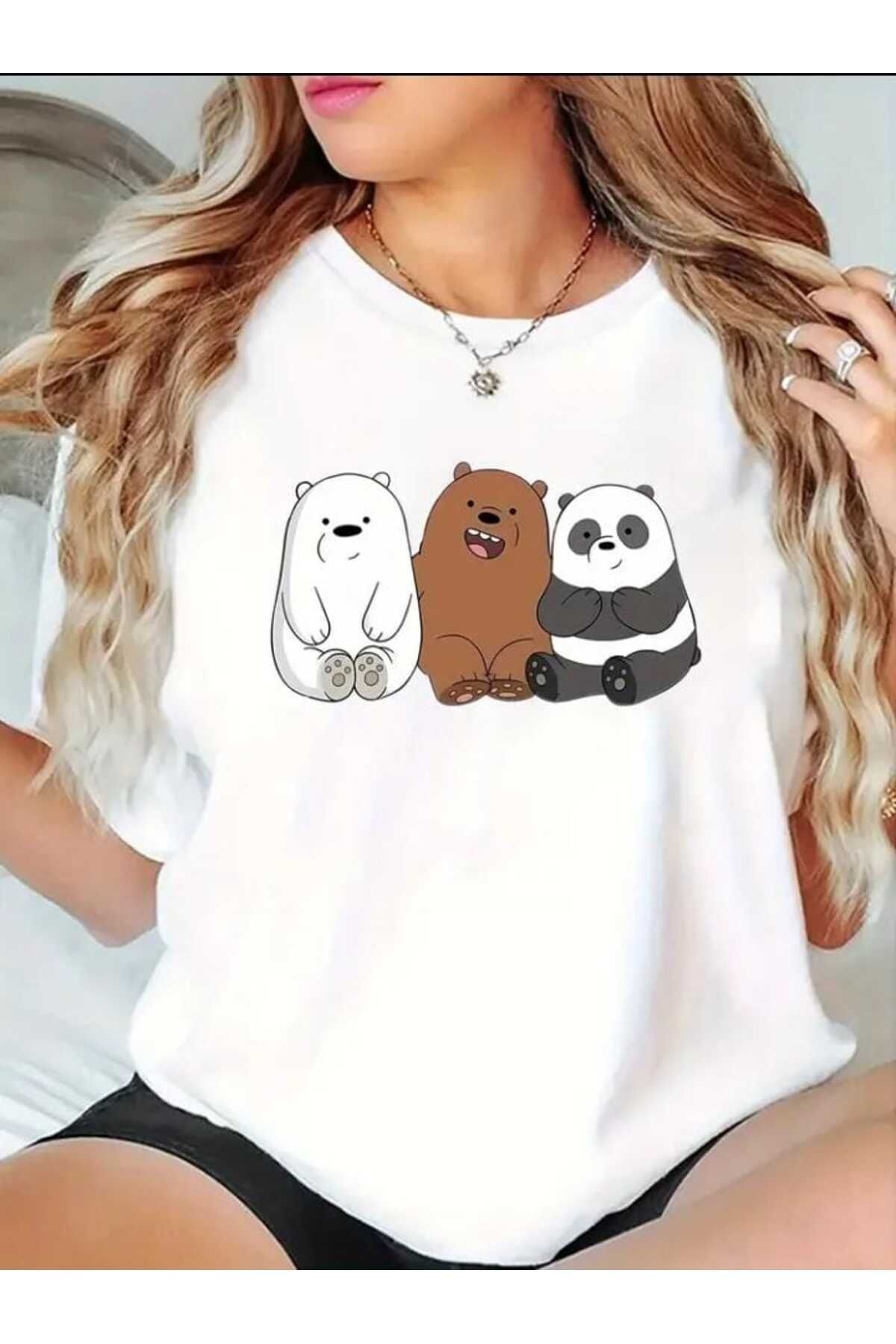 TekTarzz Unisex Kafadar Ayılar Baskılı Tasarım Tshirt