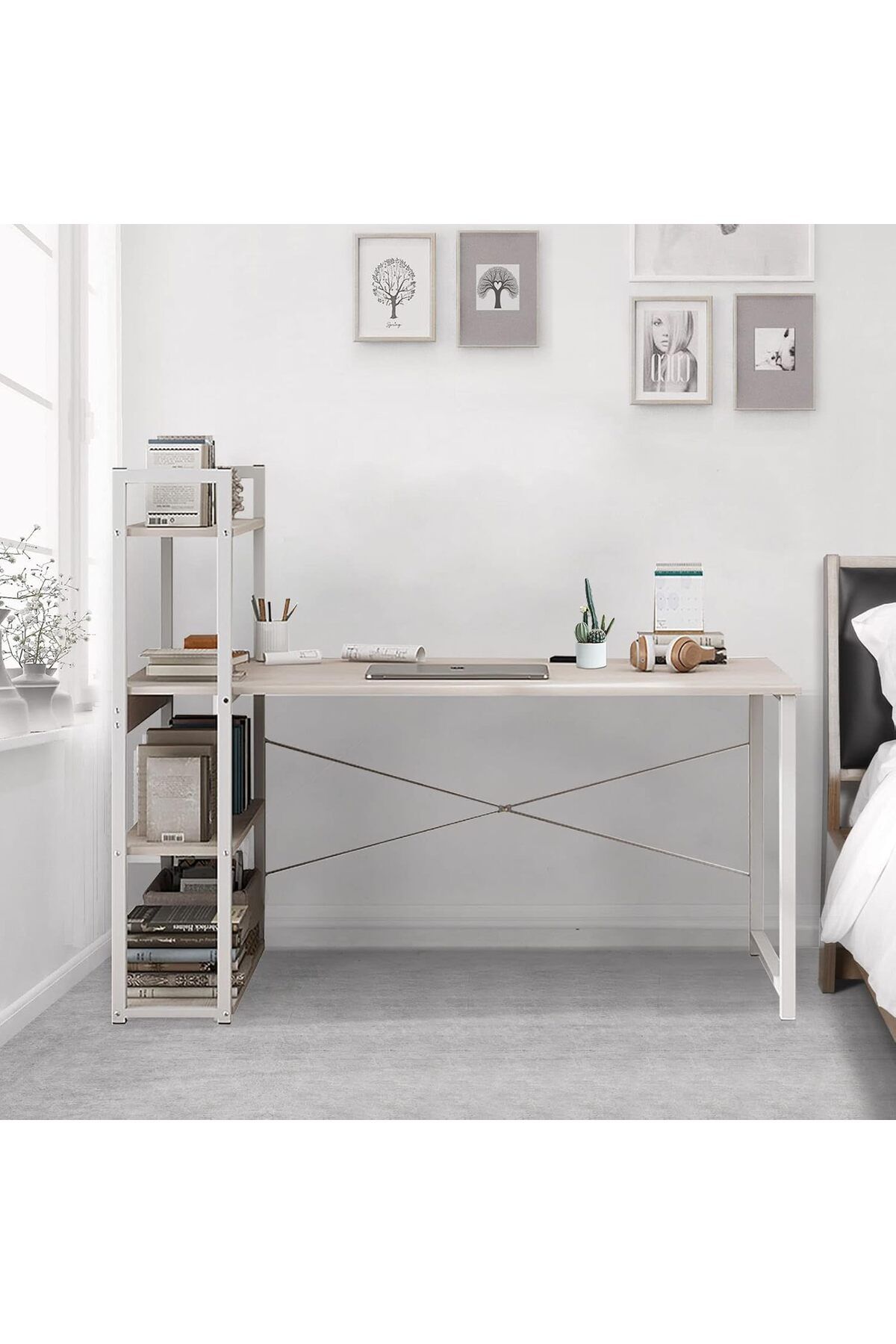 NEXIFY-Computer Desk Table with Shelves 120x48cm, 4 Tier Study Table with Bookshelf Desk Storage 3