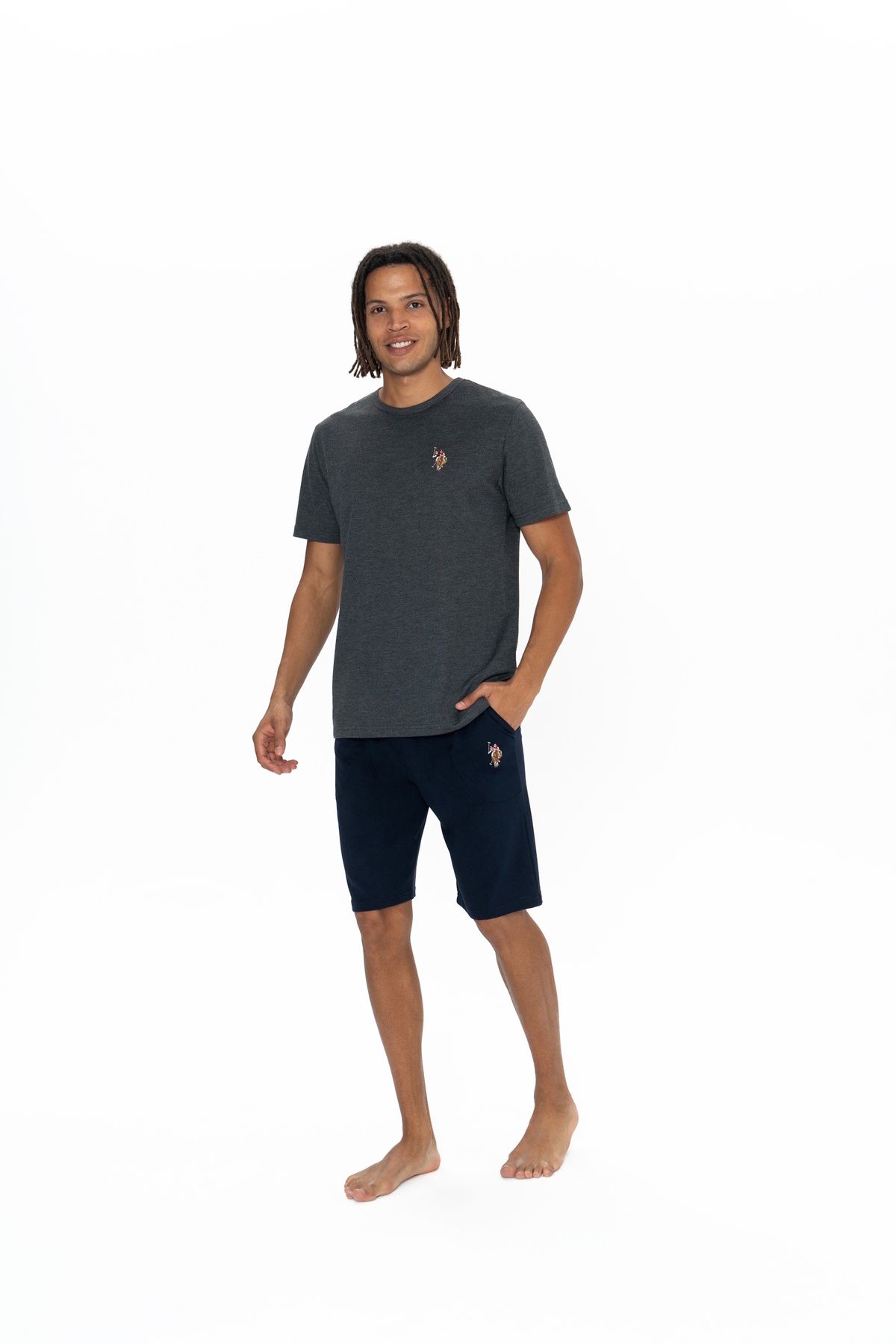 Tülaye U.S. Polo Assn. Erkek Antrasit Düz Model Pijama Takımı - TLAYE18Y90M4A
