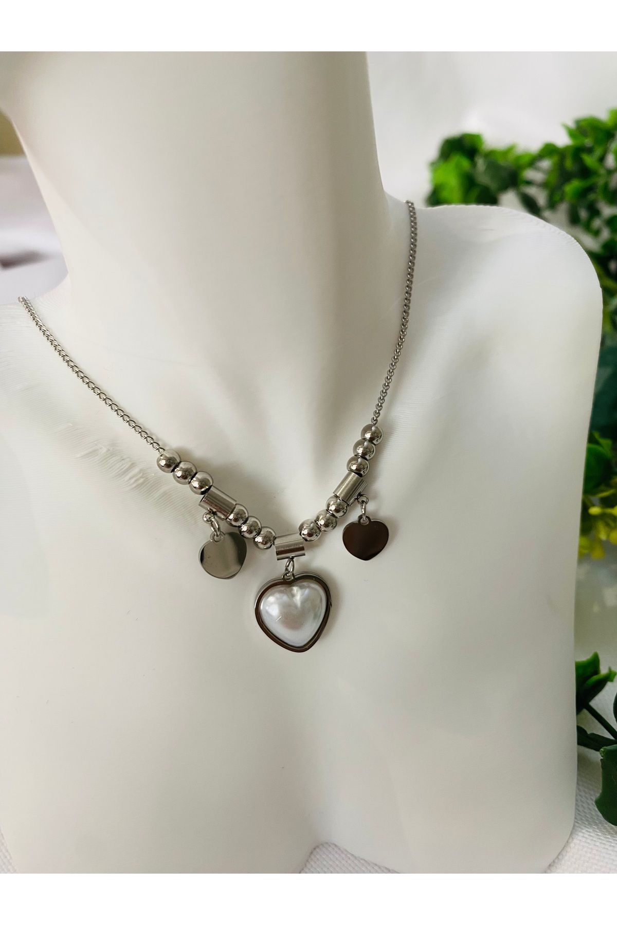 asem jewelry ÇELİK CHARMLI KALP DETAYLI KOLYE