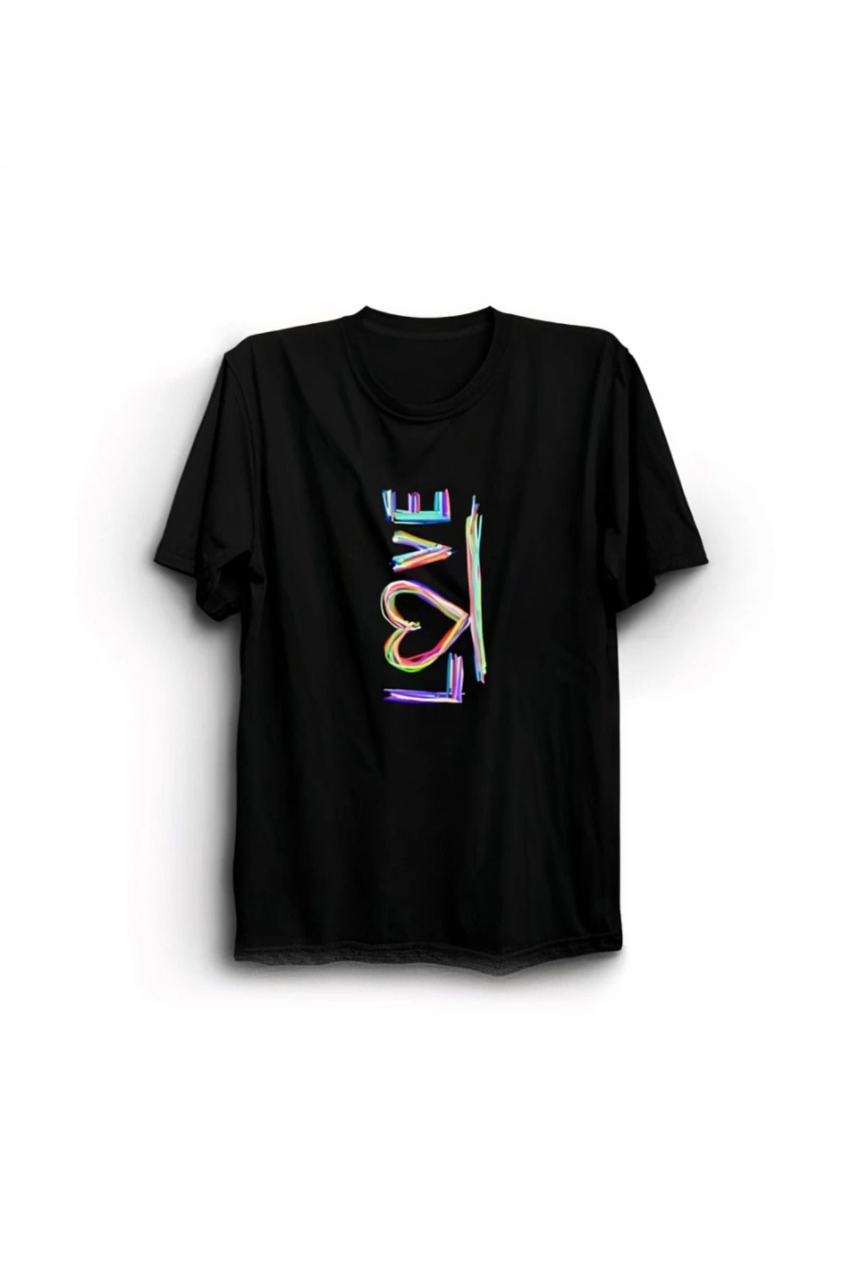 Gökyüzü Moda Sevgililer Günü İçin Özel Tasarım Love Baskılı T-shirt - Siyah