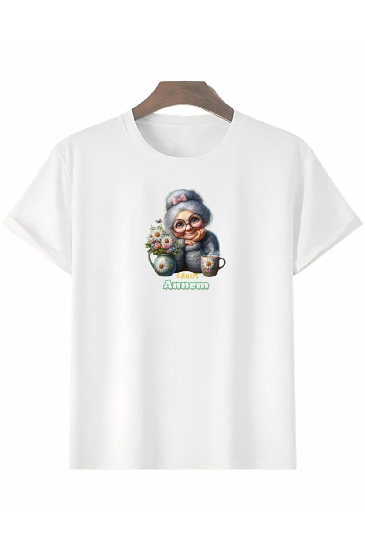 novafems Anneler Gününe Özel Tasarım Canım Annem Baskılı T-shirt - Beyaz