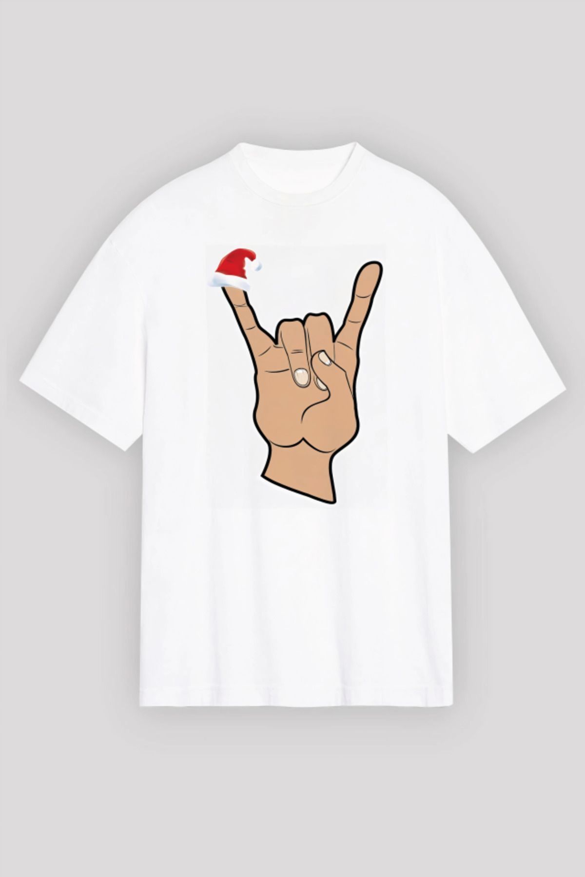 Gökyüzü Moda Noel Başlıklı Serçe Parmak T-shirt - Beyaz