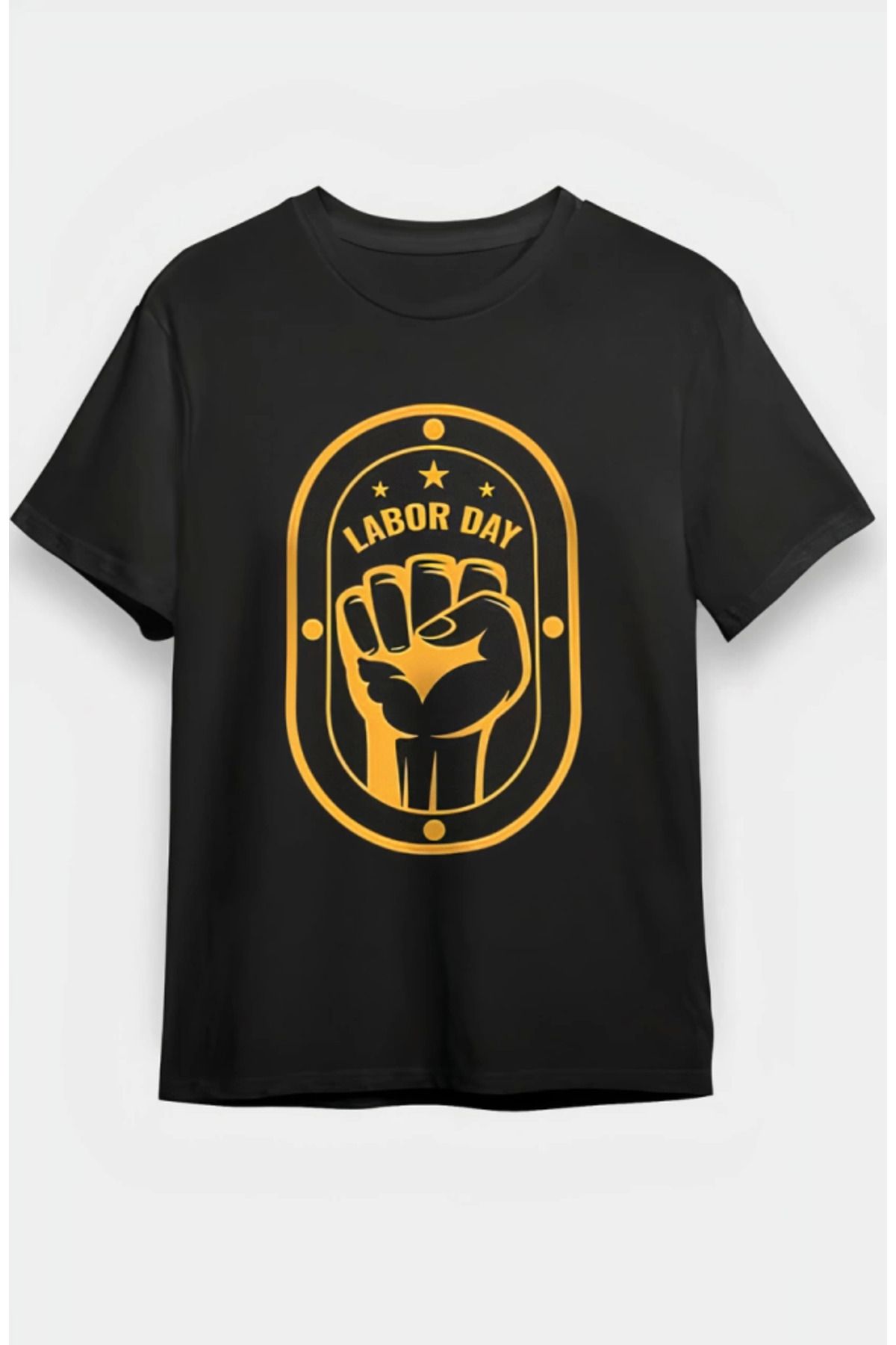 Gökyüzü Moda 1 Mayıs Emekçilerimiz İçin Özel Tasarım LABOR DAY Baskılı T-shirt - Siyah