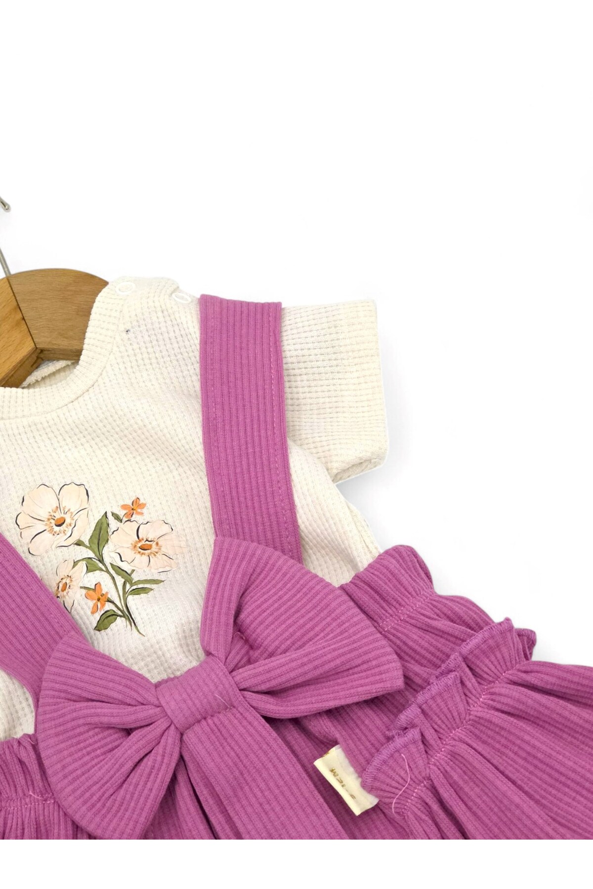 Ege Bebek KIZ BEBEK FİTİLLİ YAZLIK FİYONK DETAYLI SALOPET ELBİSE VE İÇ T-SHIRT SETİ 9-24 AY fotoğrafı 3 (önizleme)