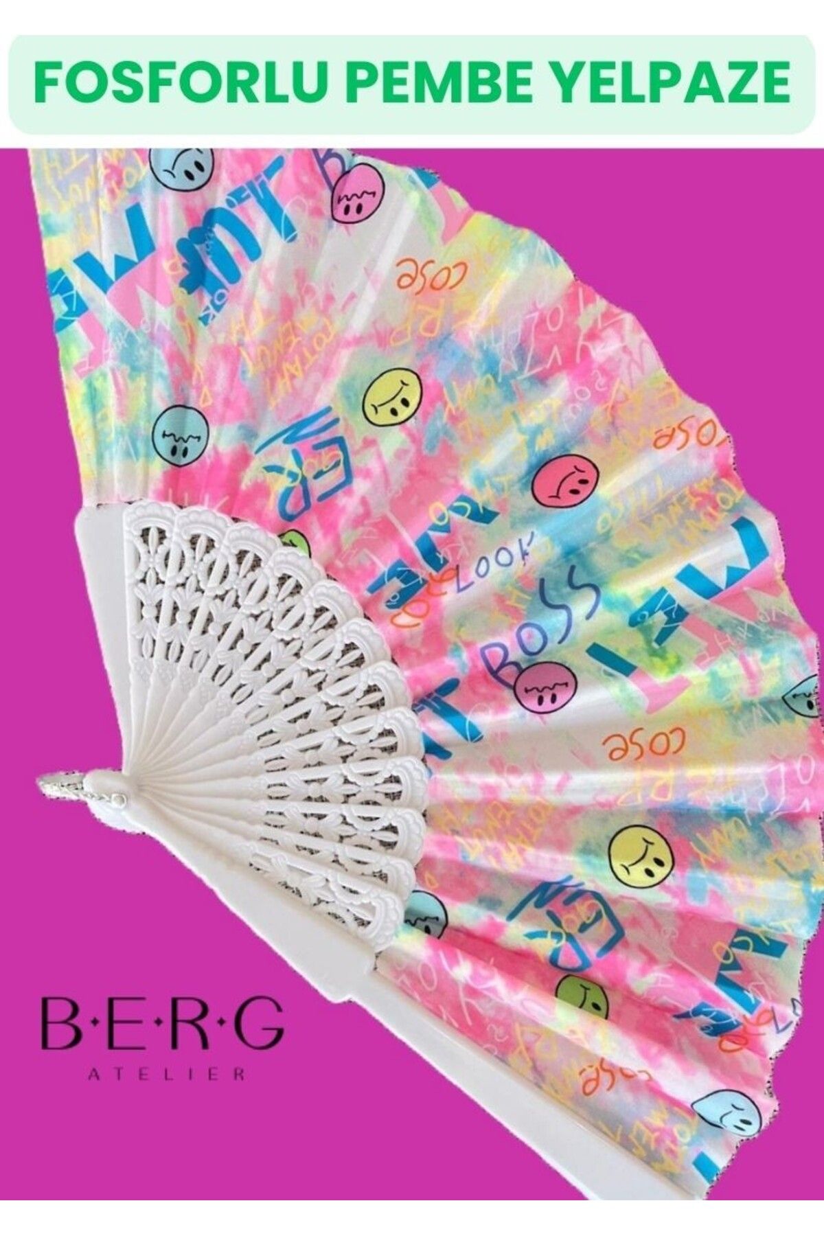 BERG ATELIER Fosforlu Yelpaze Pembe Boss Yazılı