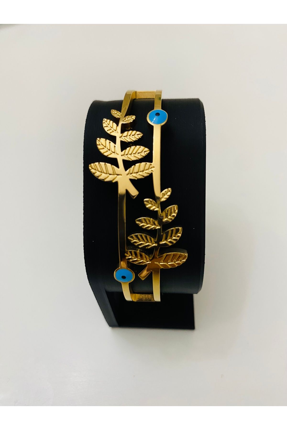 asem jewelry ÇELİK FİLİZ DETAYLI NAZAR BONCUKLU BİLEKLİK