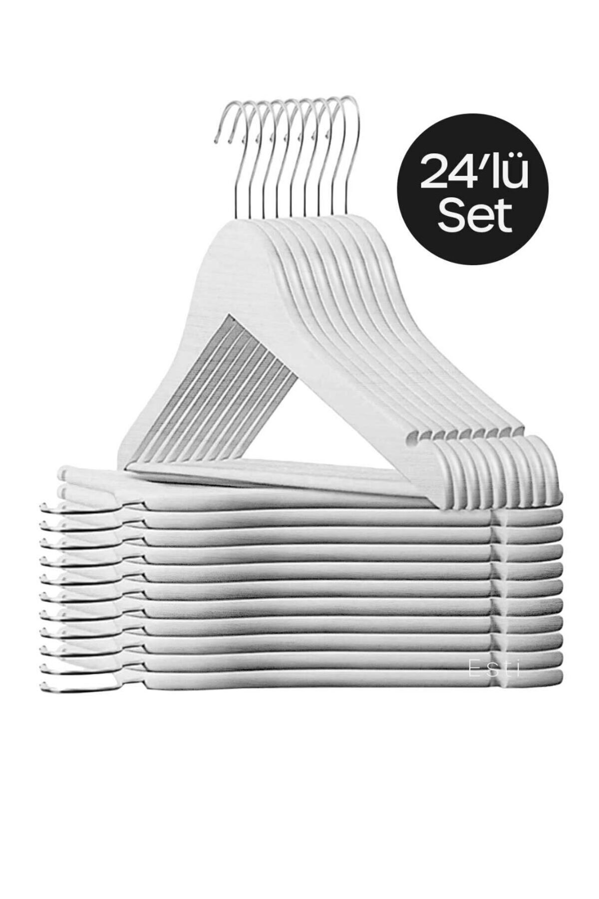EGO Accessories 24 Adet - Beyaz Ahşap Görünümlü Plastik A Kalite Elbise Askı