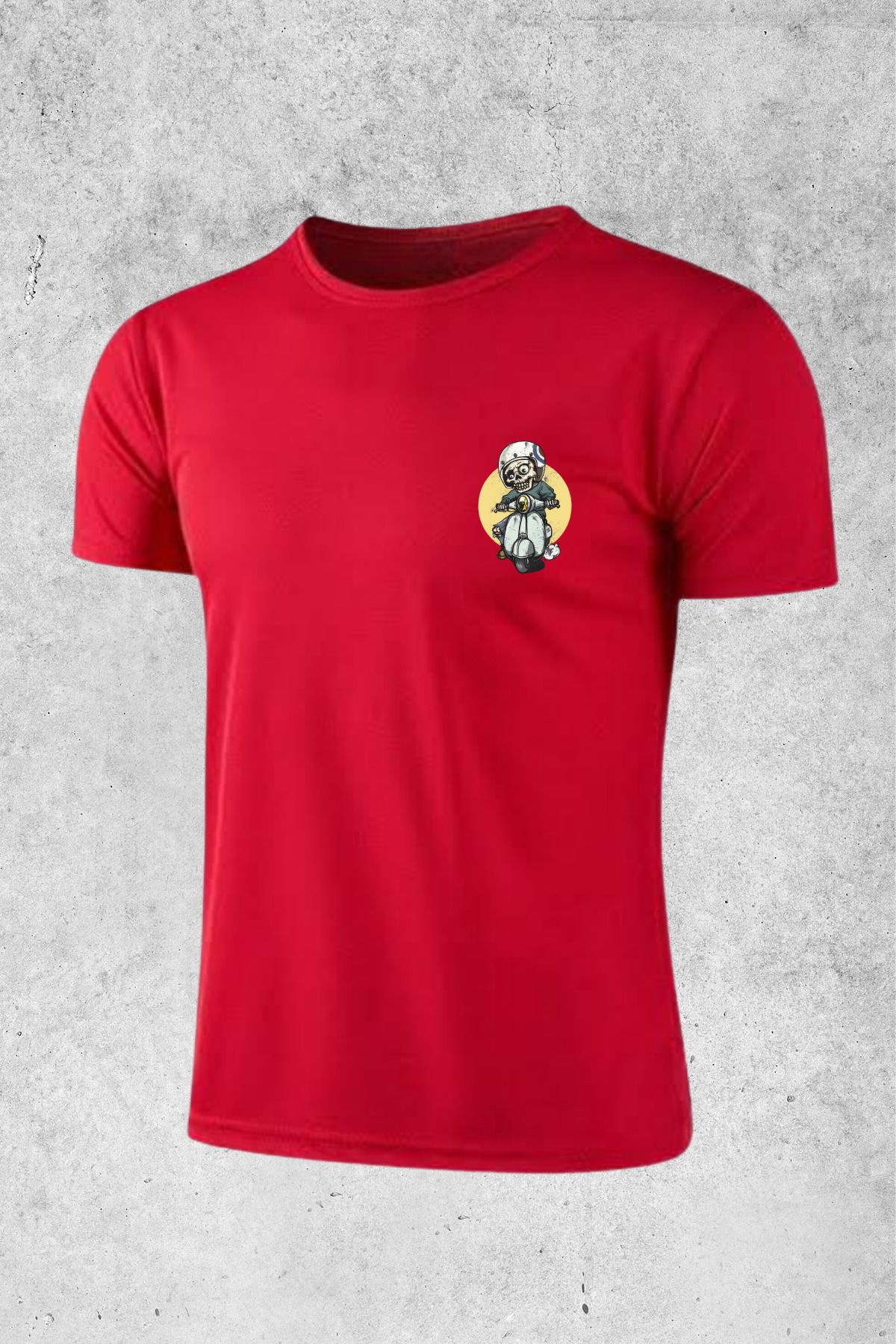 MOLICO basic unisex sıfır yaka kısa kollu MOTORCU KURT KAFA BASKILI Tshirt