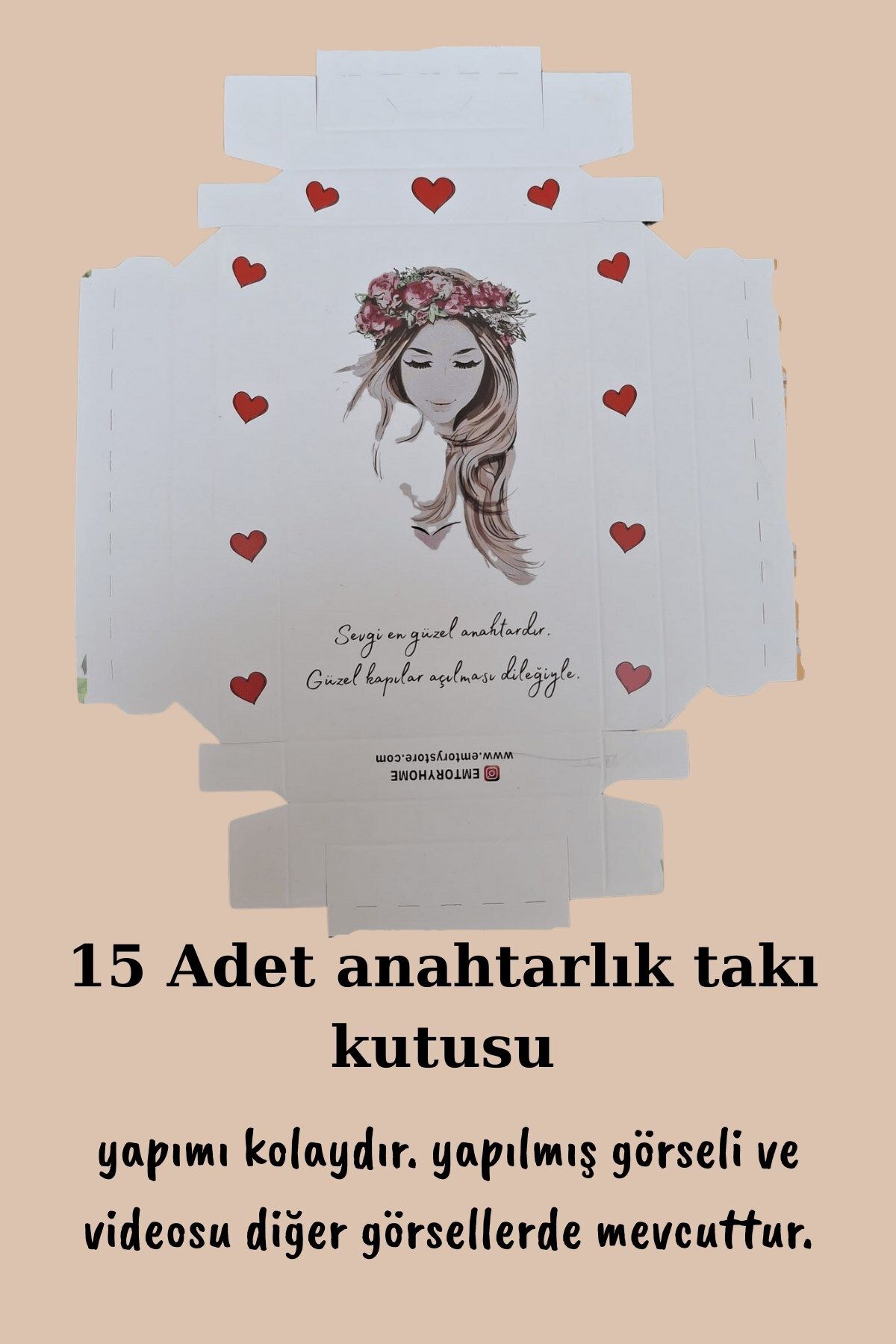 Emtory Home Askılı Anahtar Taçlı Kız Kutu | 15 Adet Anahtarlık Kutusu - Hediye Kutusu - Bujiteri Kutusu