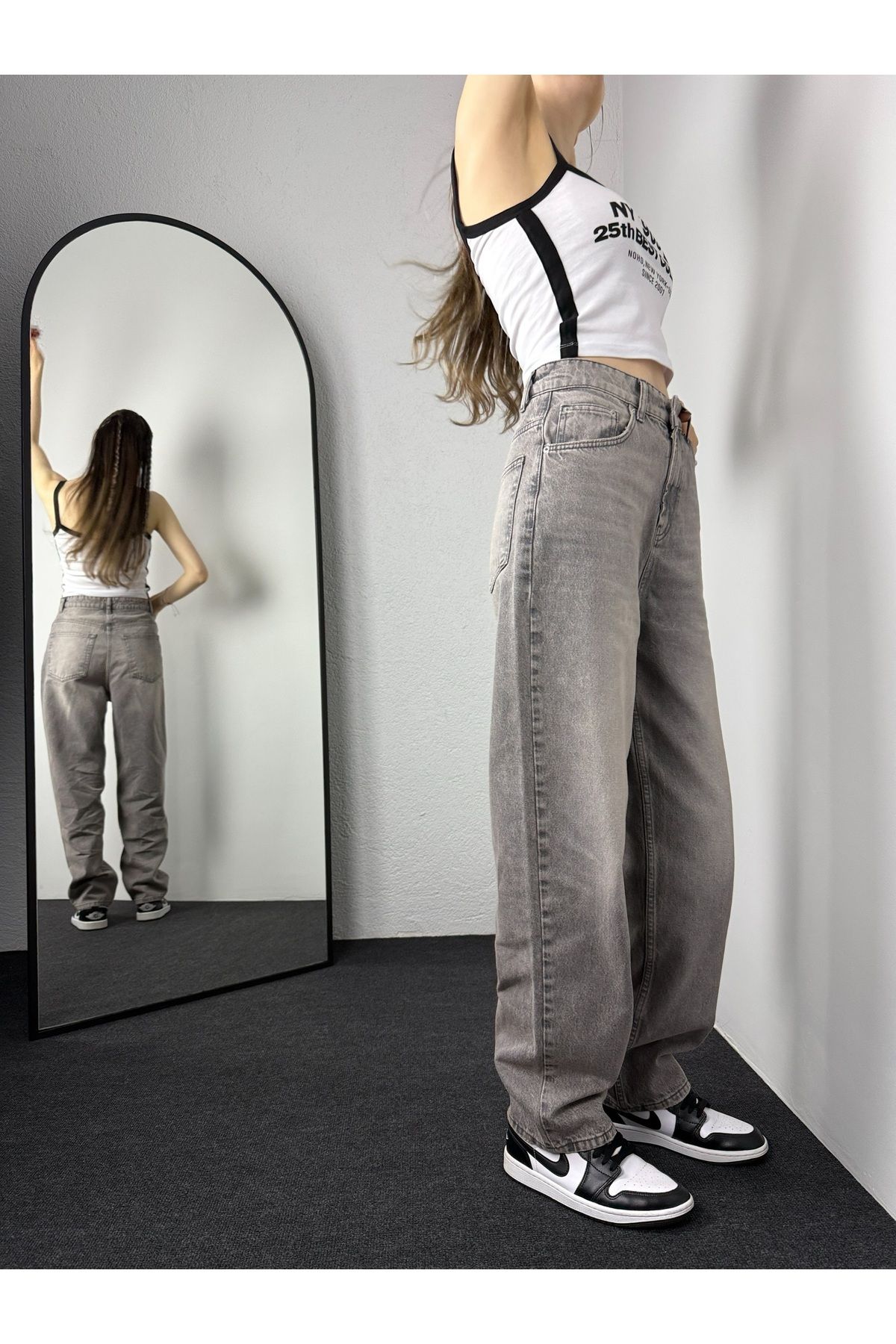 hece butik Gri baggy jean
