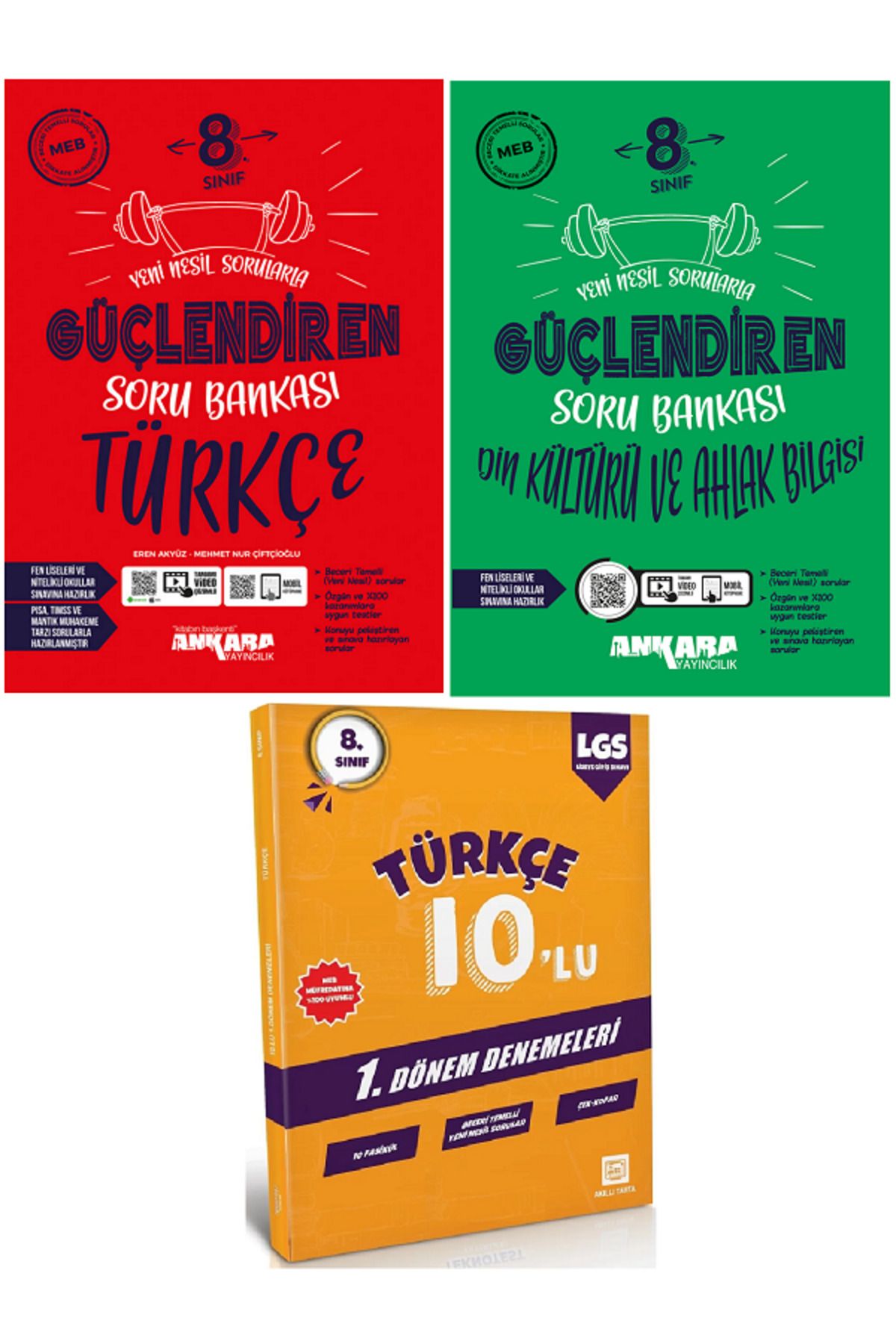 Ankara Yayıncılık 8.Sınıf Ankara Güçlendiren Türkçe + Din Kültürü Soru Bankası + 10'Lu Türkçe Deneme Hediye - 3 KİTAP