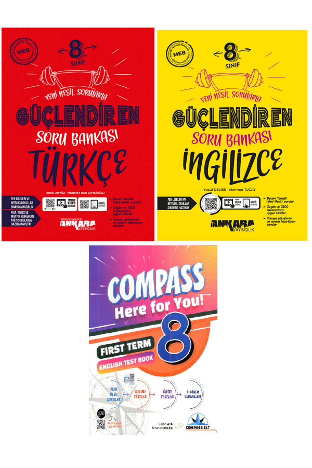 Ankara Yayıncılık 8.Sınıf Ankara Güçlendiren Türkçe + İngilizce Soru Bankası + Compass İngilizce Test Book - 3 KİTAP