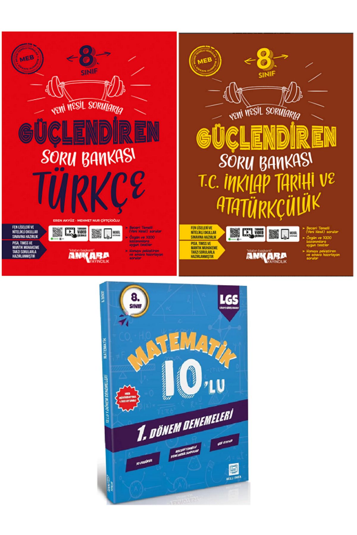Ankara Yayıncılık 8.Sınıf Ankara Güçlendiren Türkçe + İnkılap Tarihi Soru Bankası + 10'Lu Matematik Deneme Hediye