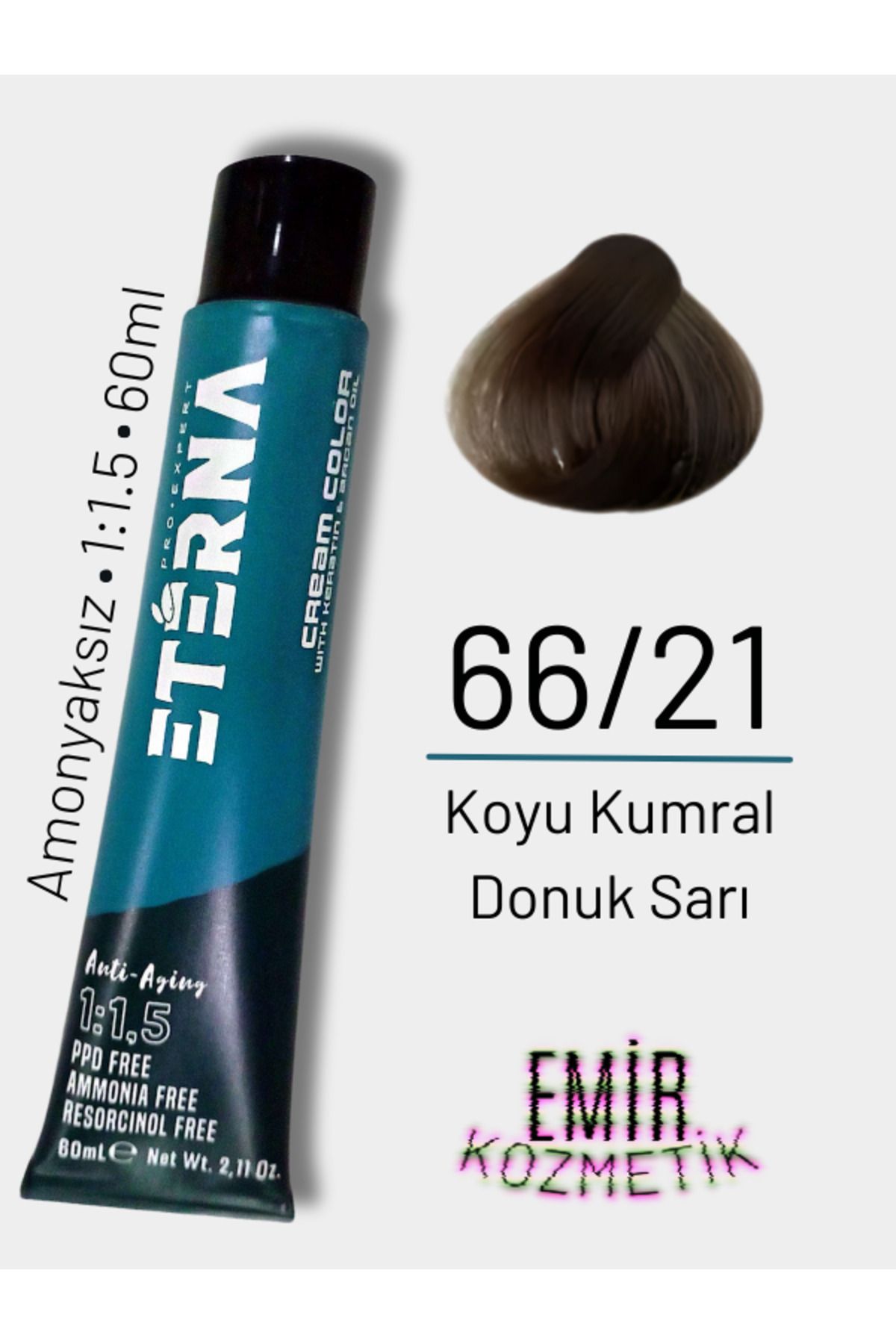 ETERNA Amonyaksız Doğal Saç Boyası - 66/21 Koyu Kumral Donuk Sarı