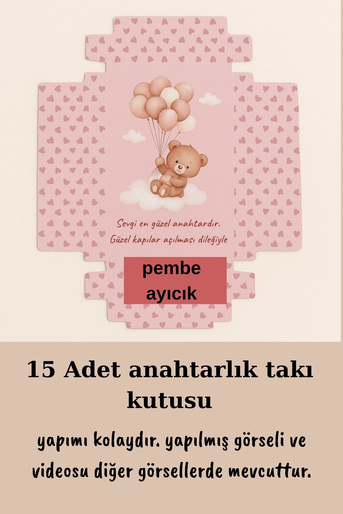 Emtory Home Askılı Anahtar Pembe Ayıcık Kutu | 15 Adet Anahtarlık Kutusu - Hediye Kutusu - Bujiteri Kutusu