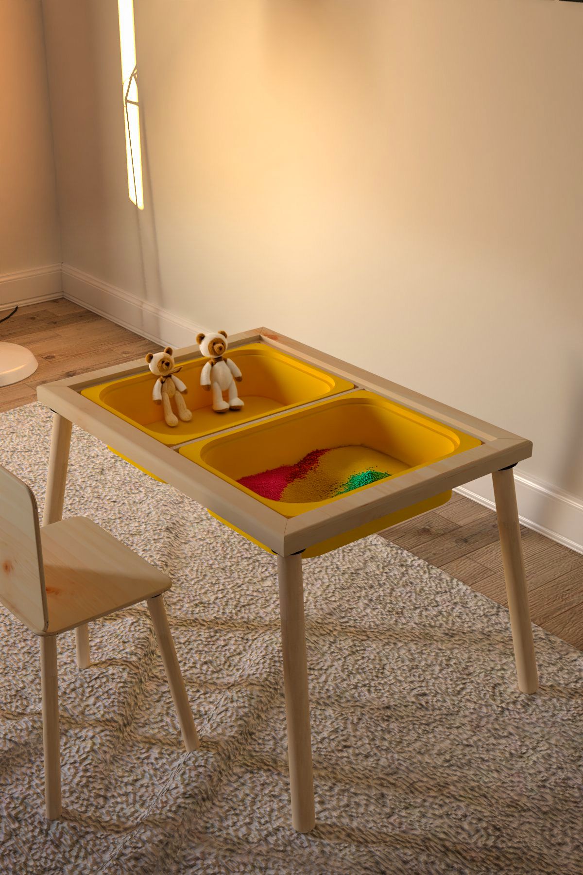 İdil Panel Doğal Ahşap Duyusal Çocuk Aktivite Masası Oyun Masası Ve Çocuk Çalışma Masası