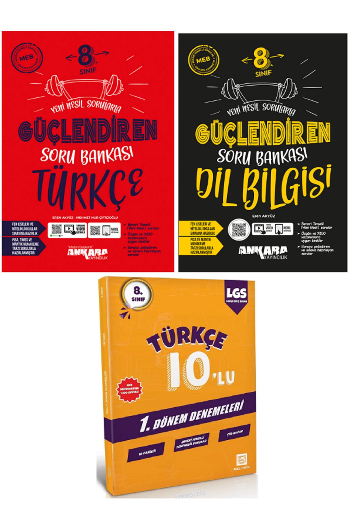 Ankara Yayıncılık 8.Sınıf Ankara Güçlendiren Türkçe + Dil Bilgisi Soru Bankası + 10'Lu Matematik Deneme Hediye 3 KİTAP