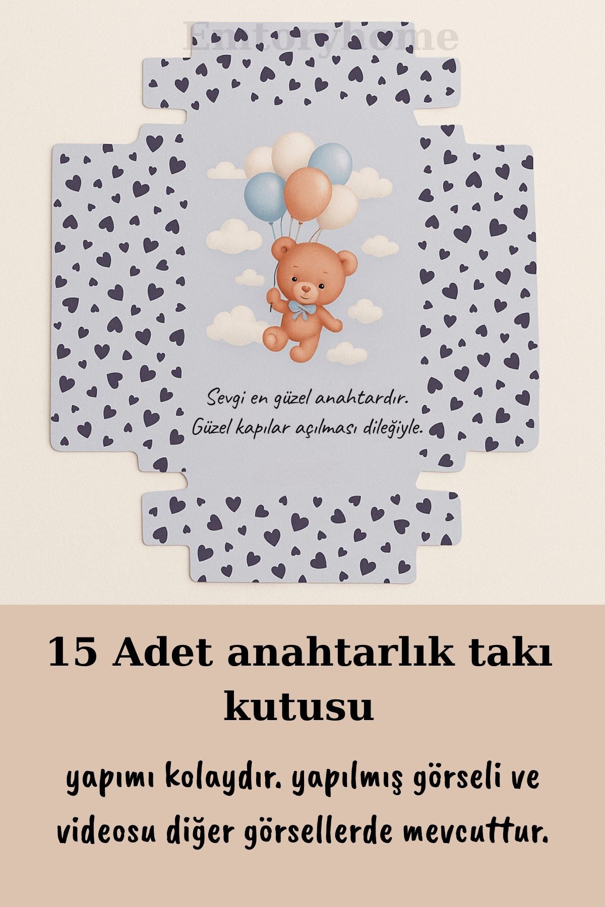 Emtory Home Askılı Anahtar Mavi Ayıcık Kutu | 15 Adet Anahtarlık Kutusu - Hediye Kutusu - Bujiteri Kutusu