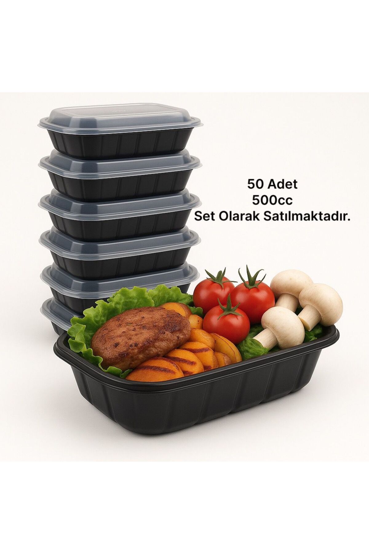 Vitapac Özge Plastik Isıtılabilen Sıcak Yemek Kabı Seti 500 gr 50 Adet Kapaklı