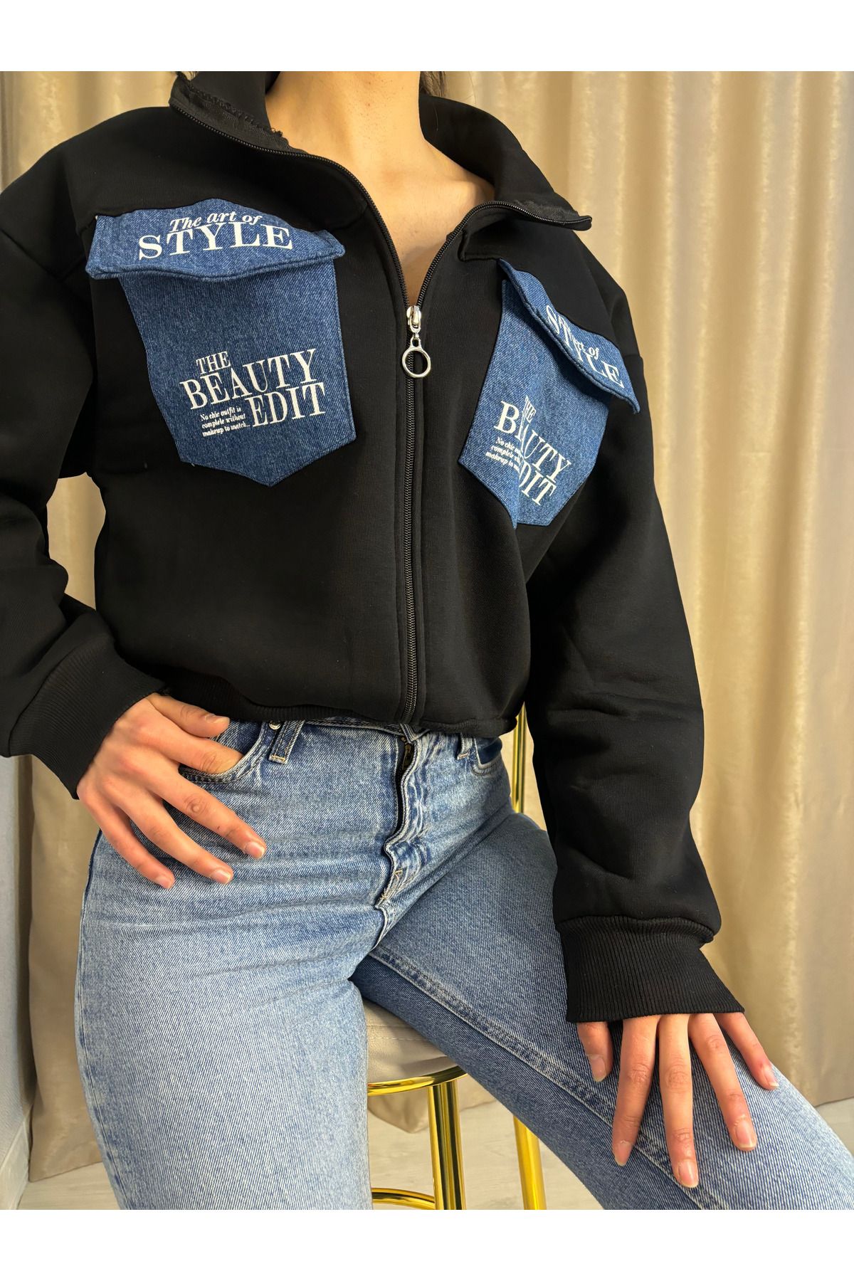 MİDİ BUTİK Çift cepli fermuarlı 3 iplik sweatshirt
