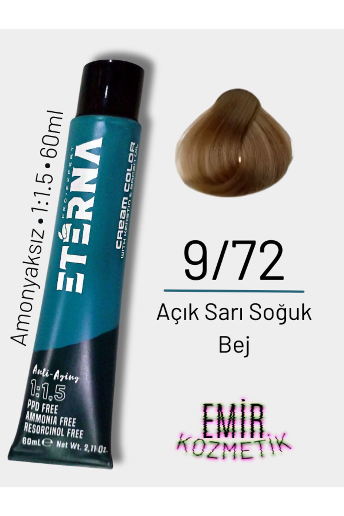 ETERNA Amonyaksız Doğal Saç Boyası - 9/72 Açık Sarı Soğuk Bej