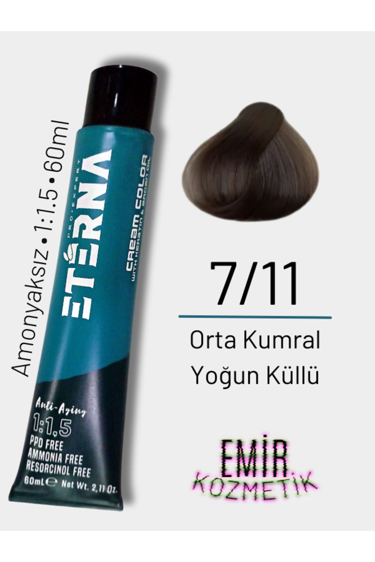 ETERNA Amonyaksız Doğal Saç Boyası - 7/11 Orta Kumral Yoğun Küllü