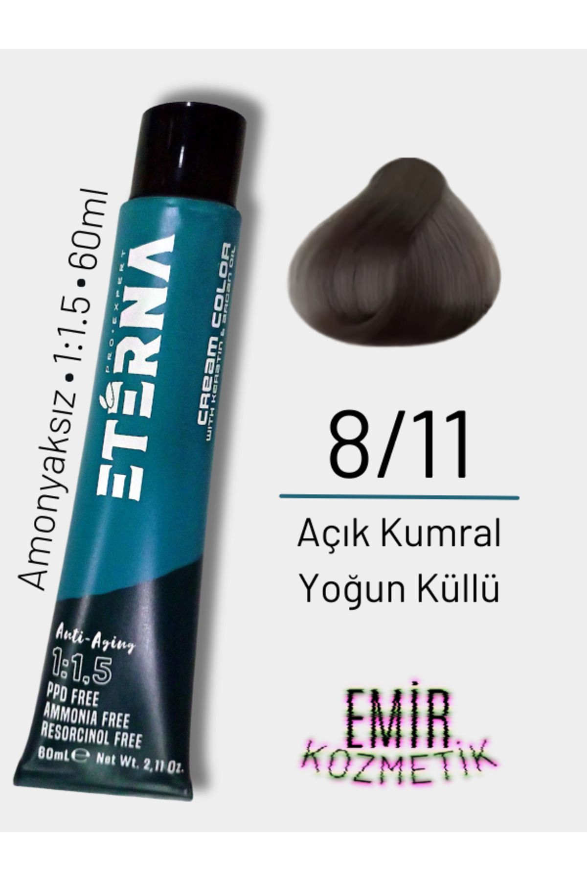 ETERNA Amonyaksız Doğal Saç Boyası - 8/11 Açık Kumral Yoğun Küllü