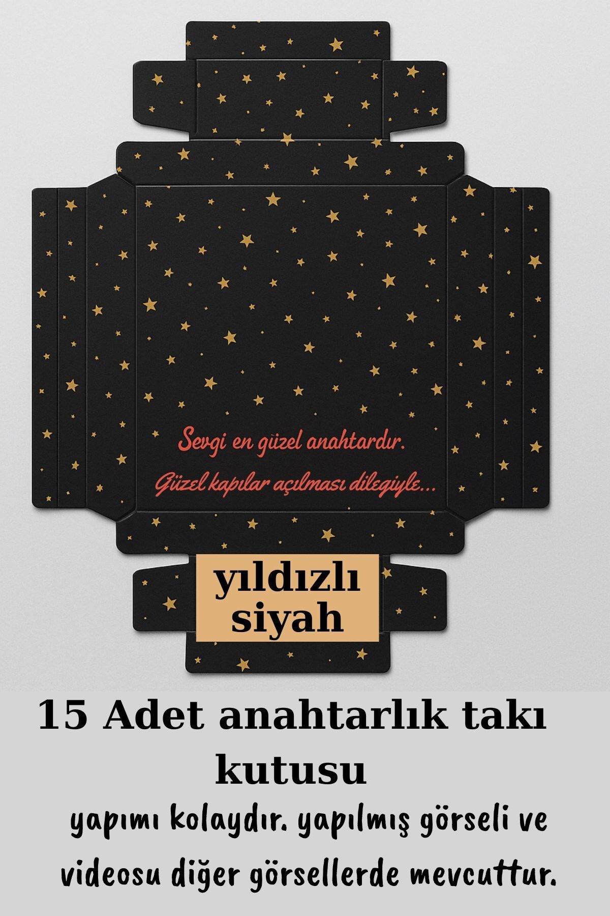 Emtory Home Askılı Anahtar Siyah Yıldız Kutu | 15 Adet Anahtarlık Kutusu - Hediye Kutusu - Bujiteri Kutusu