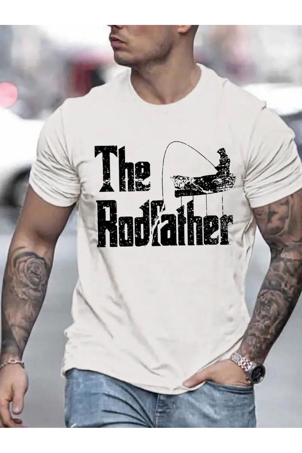 ship master The Rodfather Baskılı Erkek Tişört – Yazlık, Örme Kumaş, Balıkçılık için Uygun