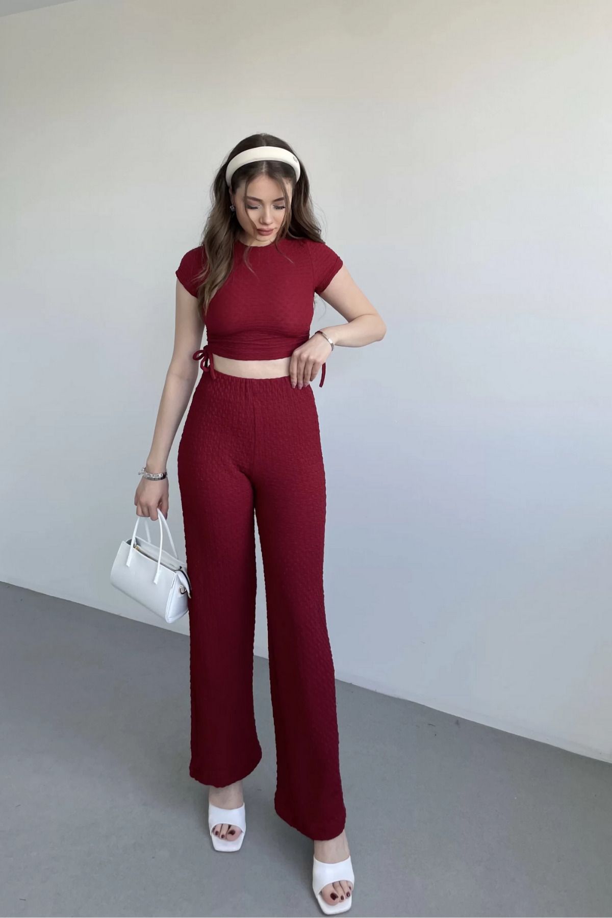 Sorridi Gofre Yanları Büzgülü Crop Pantolon 2’li Takım