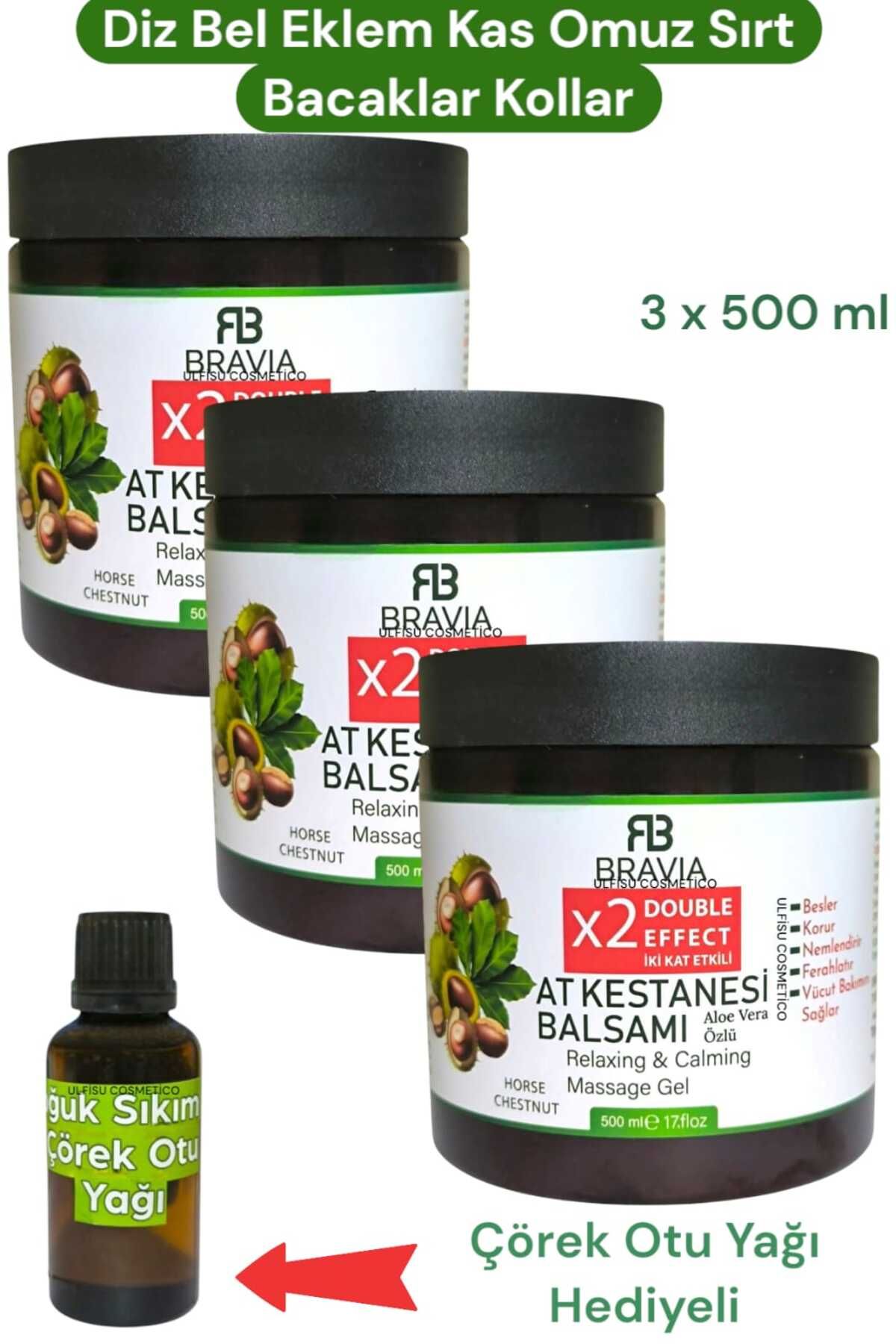 ULFİSU COSMETİCO Bravia At Kestanesi Balsamı 500 ml 3 ADET - Aloevera Katkılı. Çörek Otu Yağı Hediyeli