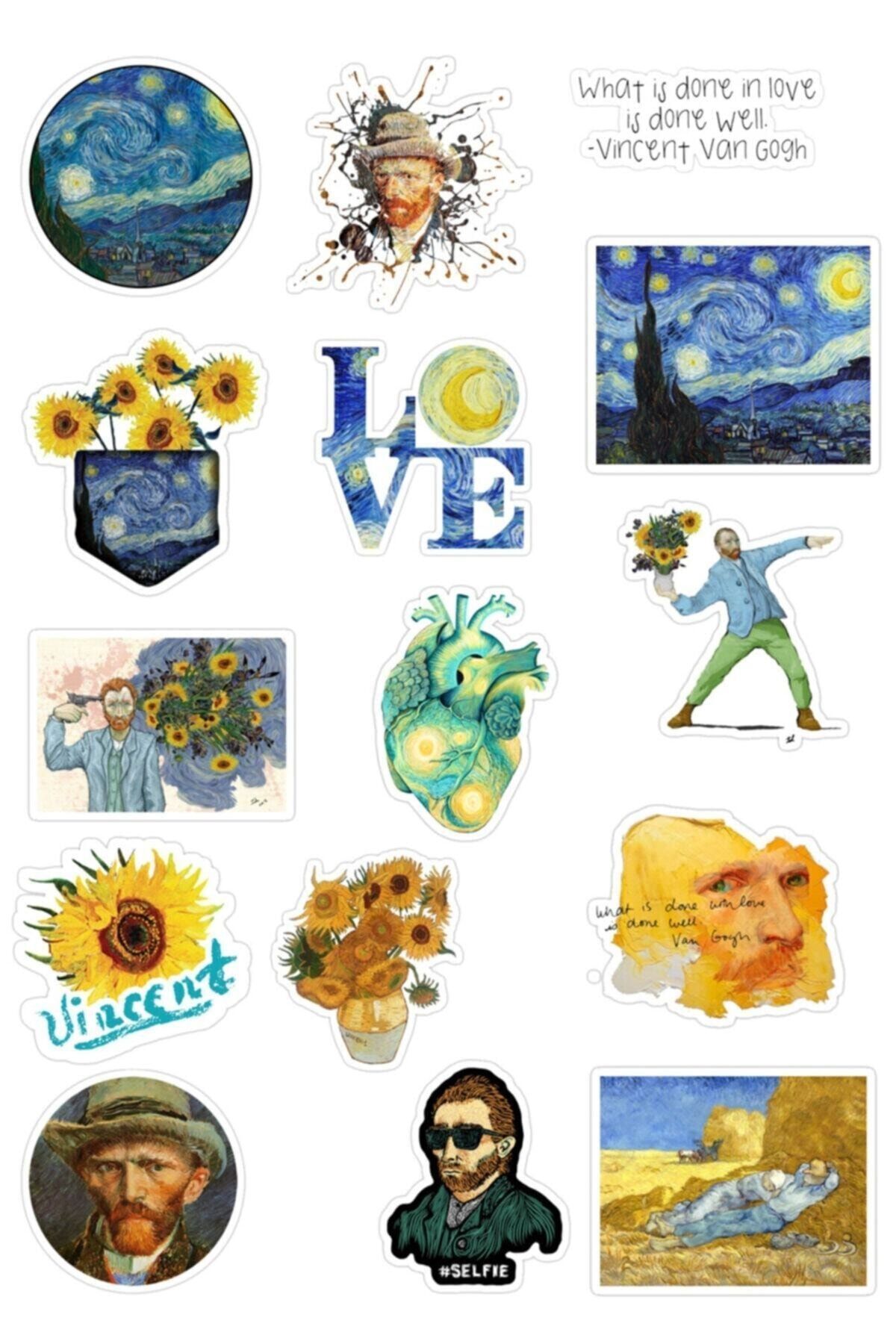 hediyenebak Van Gogh Seri 1 Sticker Seti | Laptop Ajanda Pc Tablet Telefon Defter Etiket Bullet Journal