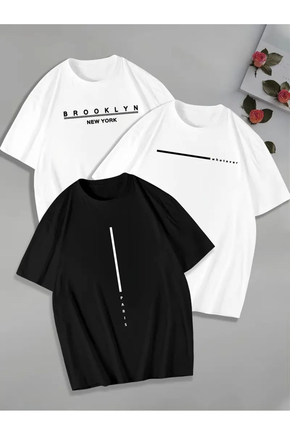 PAVRO Unisex Tshrt Pavro rahat kesim 3 lü karışık baskılı renkli çoklu renkli kaliteli tshrt