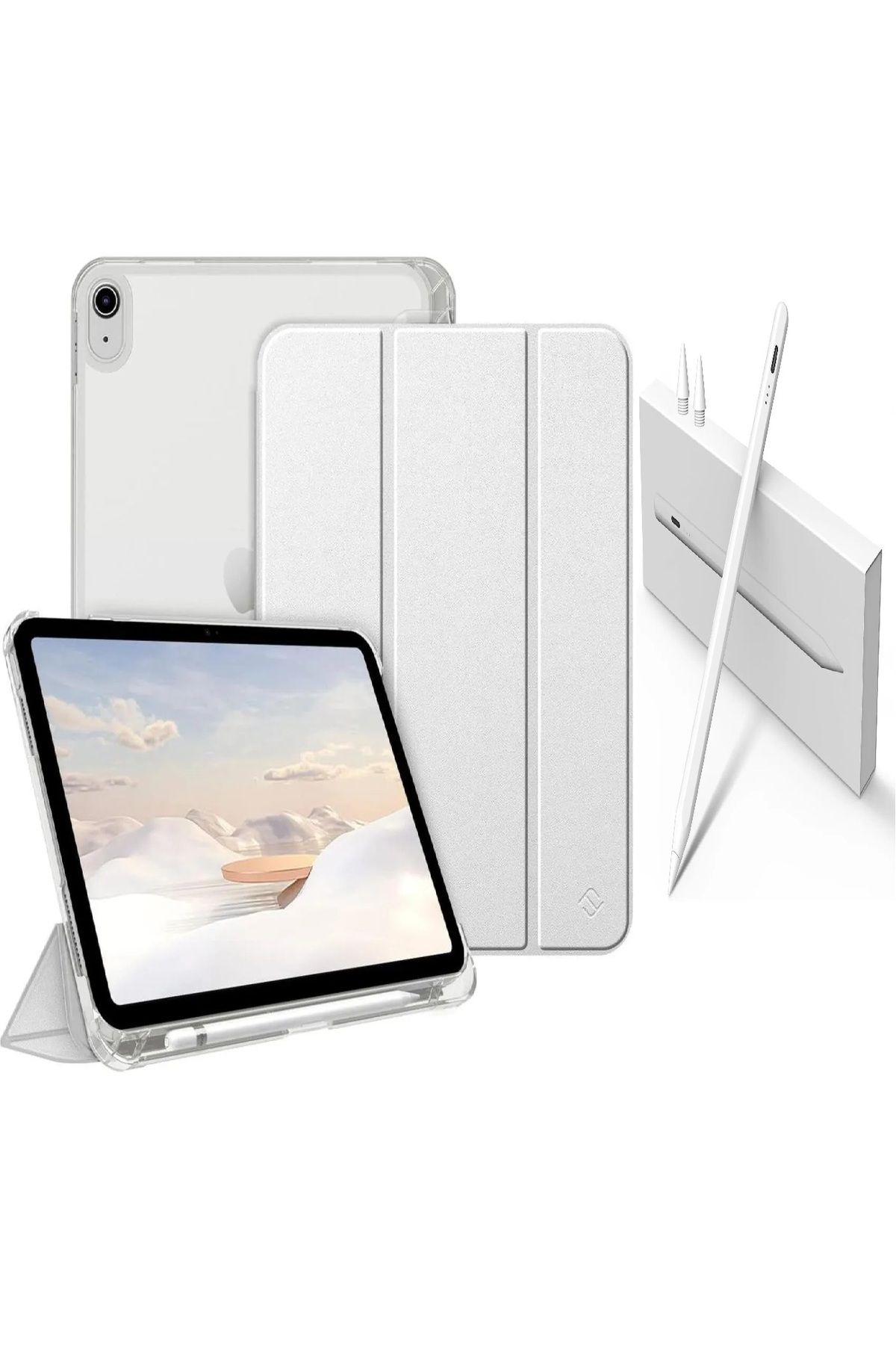 Covpor Apple iPad 10.NESİL 10.9 ve 11. NESİL A16 Uyumlu Flip Kılıf Gri + Pencil(Kalem)