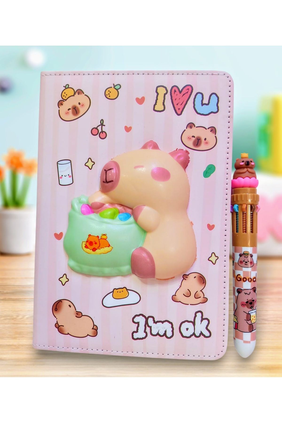 izmir yazici servis Capybara Squishi Hatıra Defteri 10 Renk yazabilen Kalem Hediyeli Set