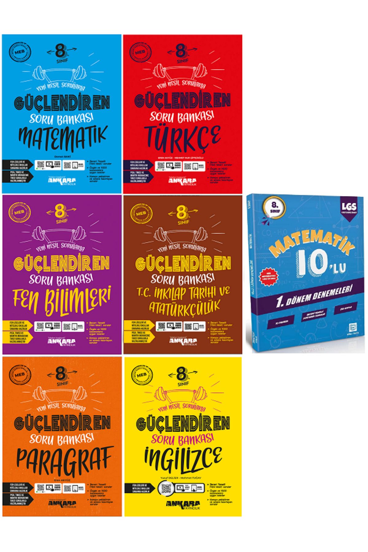 Ankara Yayıncılık 8.Sınıf Ankara Güçlendiren Matematik + İngilizce Soru Bankası /10'Lu Matematik Deneme HEDİYE 7 KİTAP