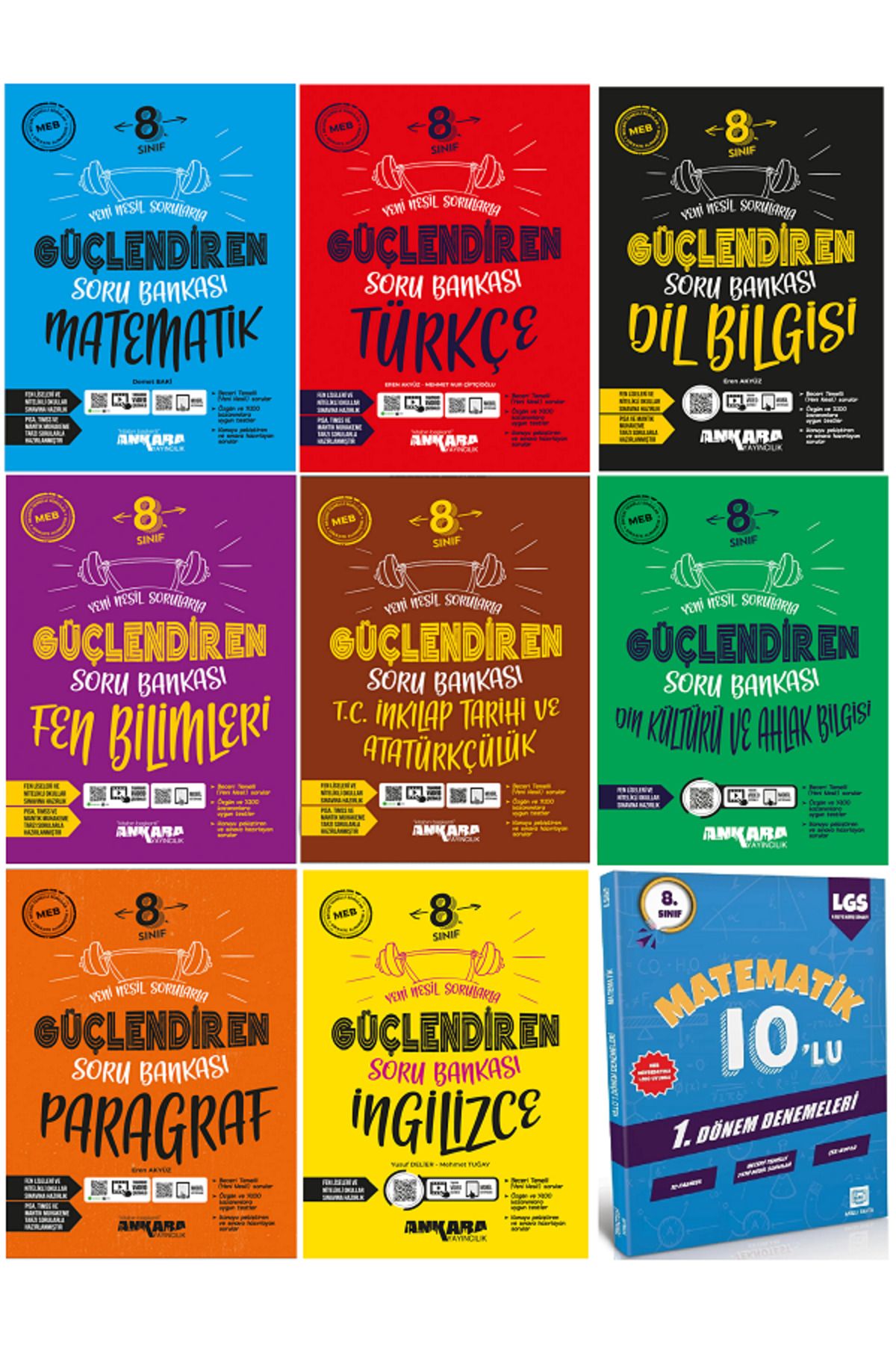 Ankara Yayıncılık 8.Sınıf Ankara Güçlendiren Matematik + Din Soru Bankası /10'Lu Matematik Deneme HEDİYE -9 KİTAP