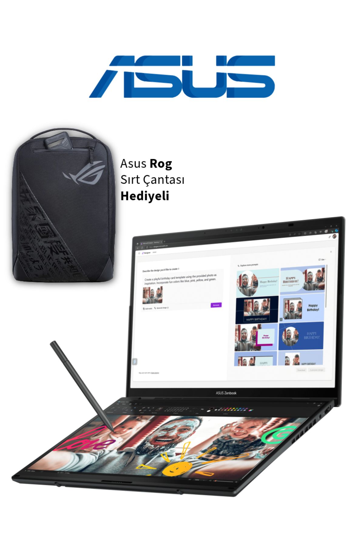 ASUS Zenbook Duo Oled Evo Ux8406 Intel Core Ultra 9 285H İşlemci 32Gb Ram 2Tb M2 Ssd + Asus Pen 2.0