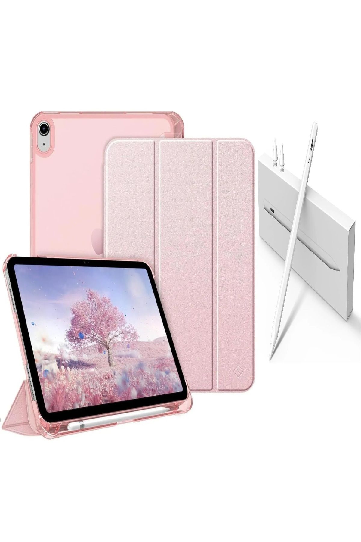 Covpor Apple iPad 10.NESİL 10.9 ve 11. NESİL A16 Uyumlu Flip Kılıf Rose + Pencil(Kalem)